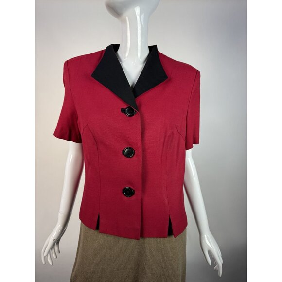 Petite Perceptions By Irene B Red & Black Button-Up Jacket With Short Sleeves - Picture 15 of 16